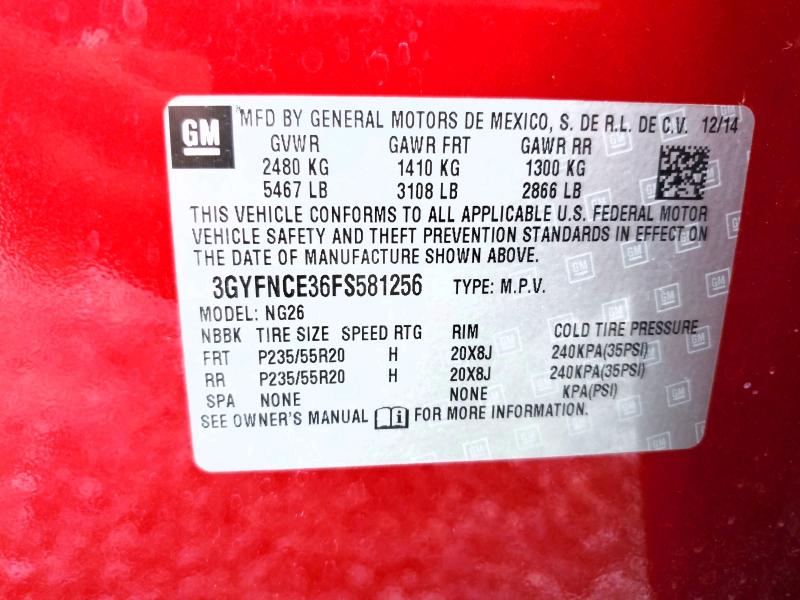 2015 Cadillac Srx მანქანა იყიდება აუქციონზე, vin: 3GYFNCE36FS581256, აუქციონის ნომერი: 57047866