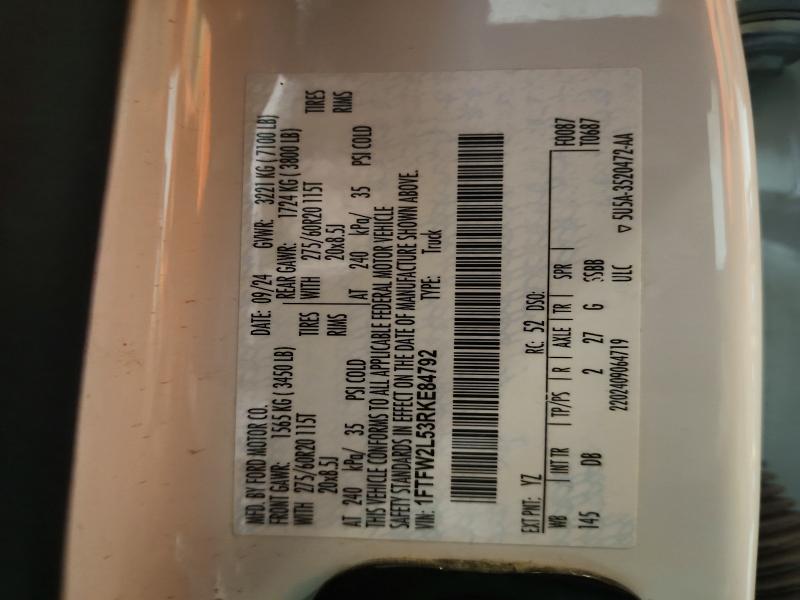 2024 Ford F150 მანქანა იყიდება აუქციონზე, vin: 1FTFW2L53RKE84792, აუქციონის ნომერი: 57857126