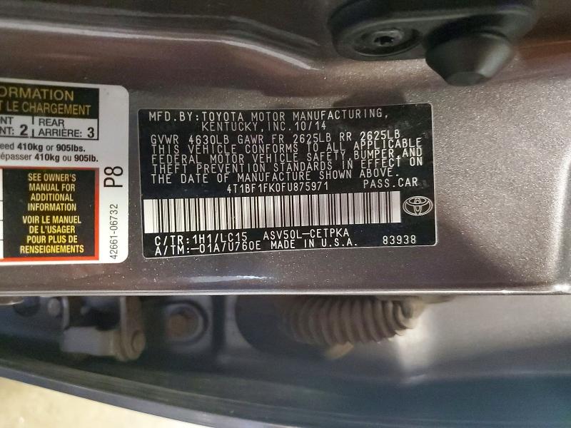 Продаж на аукціоні авто 2015 Toyota Camry, vin: 4T1BF1FK0FU875971, номер лоту: 57033806
