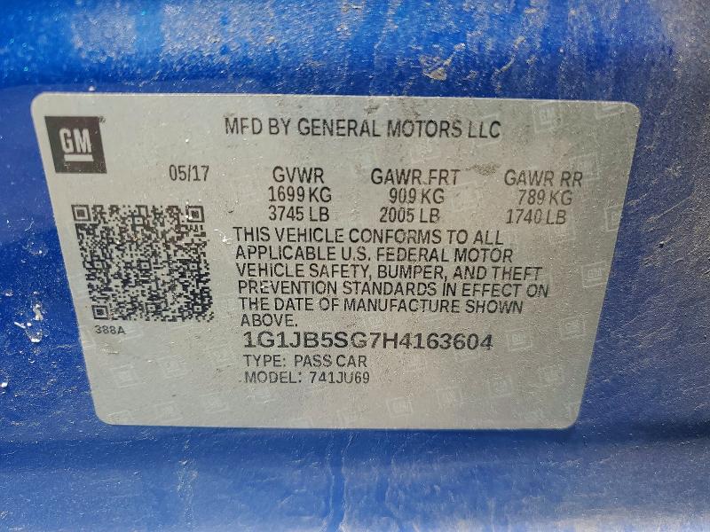 56892496 :رقم المزاد ، 1G1JB5SG7H4163604 vin ، 2017 Chevrolet Sonic مزاد بيع