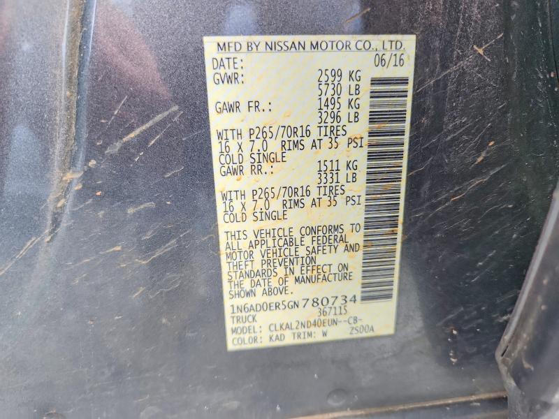 2016 Nissan Frontier მანქანა იყიდება აუქციონზე, vin: 1N6AD0ER5GN780734, აუქციონის ნომერი: 58311566