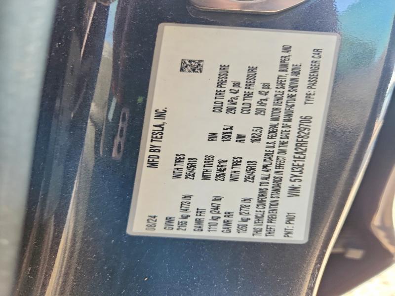 Продаж на аукціоні авто 2024 Tesla Model 3, vin: 5YJ3E1EA2RF829706, номер лоту: 59134756