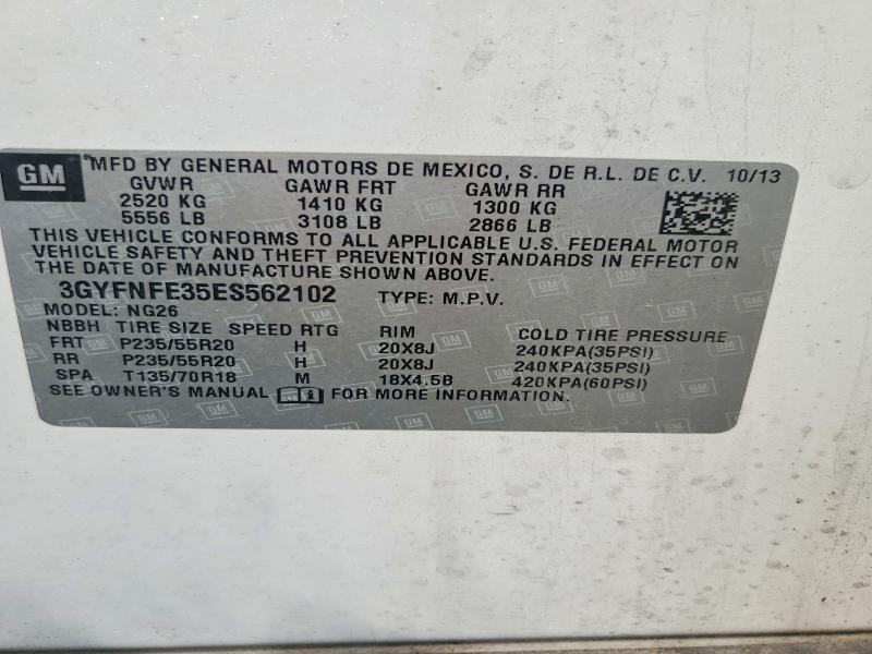 58906206 :رقم المزاد ، 3GYFNFE35ES562102 vin ، 2014 Cadillac Srx مزاد بيع