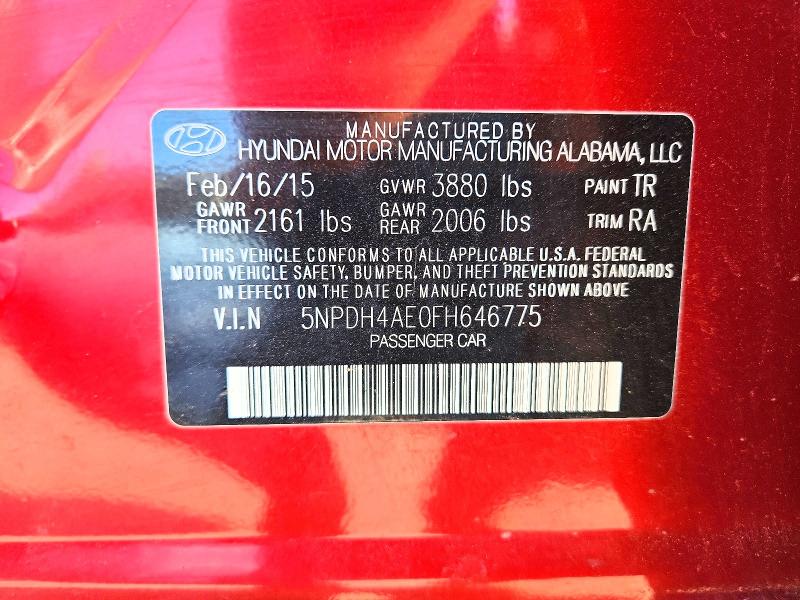 Aukcja sprzedaży 2015 Hyundai Elantra, vin: 5NPDH4AE0FH646775, numer aukcji: 54715926
