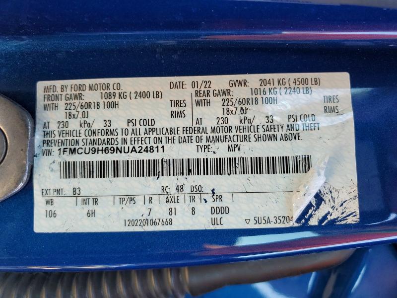 Aukcja sprzedaży 2022 Ford Escape, vin: 1FMCU9H69NUA24811, numer aukcji: 55512406