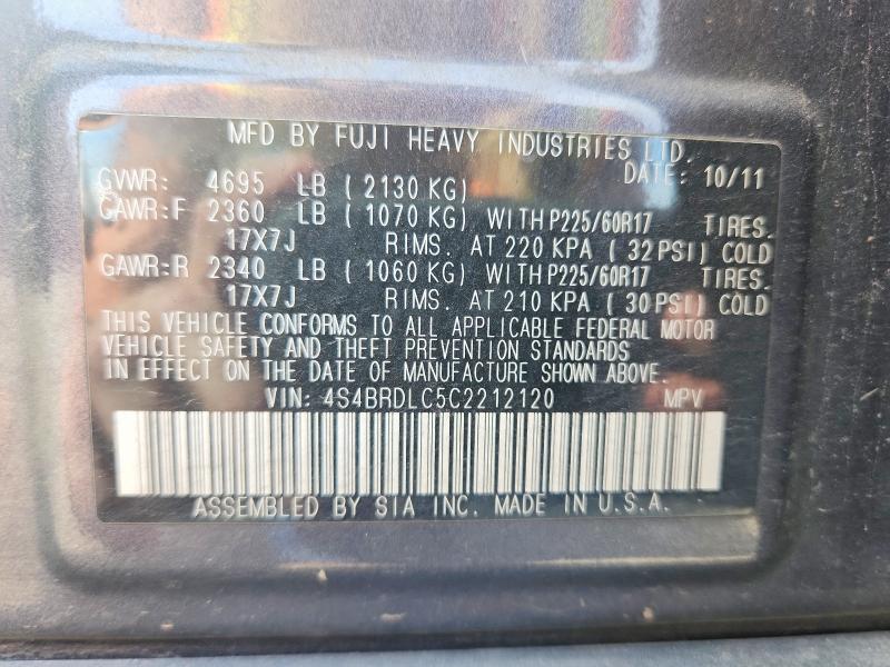 2012 Subaru Outback მანქანა იყიდება აუქციონზე, vin: 4S4BRDLC5C2212120, აუქციონის ნომერი: 56663386