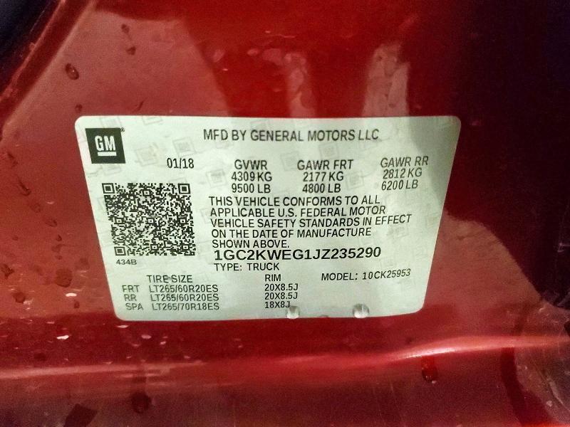 Aukcja sprzedaży 2018 Chevrolet Silverado, vin: 1GC2KWEG1JZ235290, numer aukcji: 57739996