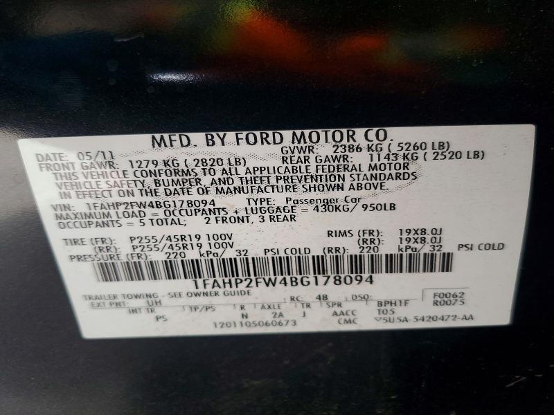 Продаж на аукціоні авто 2011 Ford Taurus, vin: 1FAHP2FW4BG178094, номер лоту: 58749976