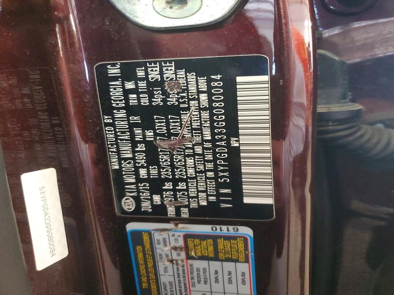 Продаж на аукціоні авто 2016 Kia Sorento, vin: 5XYPGDA33GG080084, номер лоту: 56152146