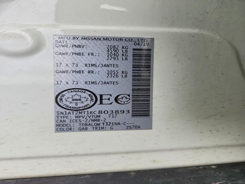 Aukcja sprzedaży 2019 Nissan Rogue, vin: 5N1AT2MT1KC803893, numer aukcji: 58021716