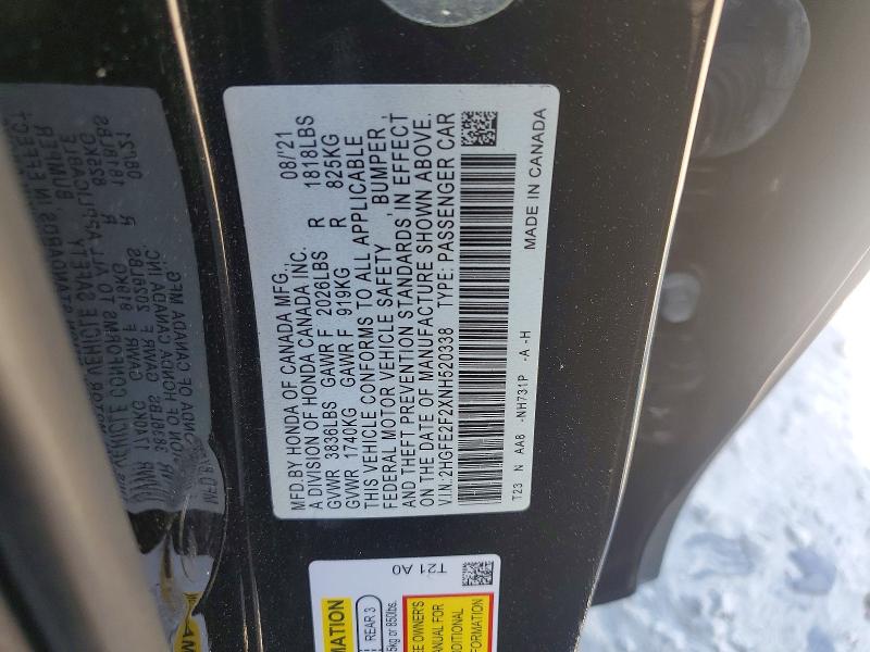 Aukcja sprzedaży 2022 Honda Civic, vin: 2HGFE2F2XNH520338, numer aukcji: 56282316
