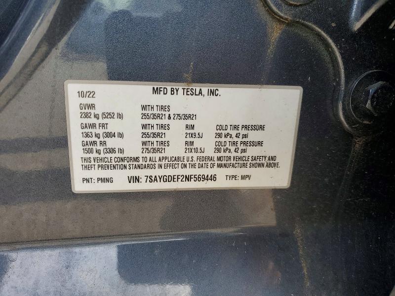 Aukcja sprzedaży 2022 Tesla Model Y, vin: 7SAYGDEF2NF569446, numer aukcji: 52440226