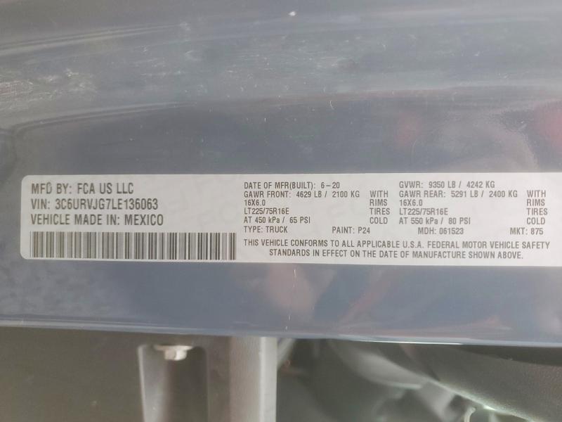 Продаж на аукціоні авто 2020 Ram Promaster 3500, vin: 3C6URVJG7LE136063, номер лоту: 56236986
