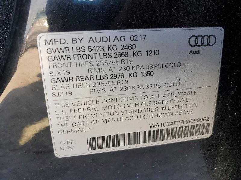 57401136 :رقم المزاد ، WA1C2AFP7HA099952 vin ، 2017 Audi Q5 مزاد بيع