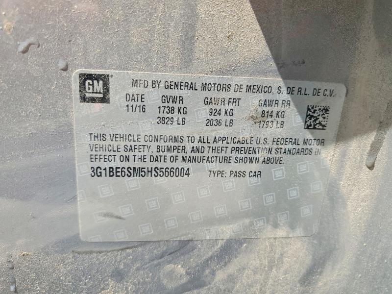 55878626 :رقم المزاد ، 3G1BE6SM5HS566004 vin ، 2017 Chevrolet Cruze مزاد بيع