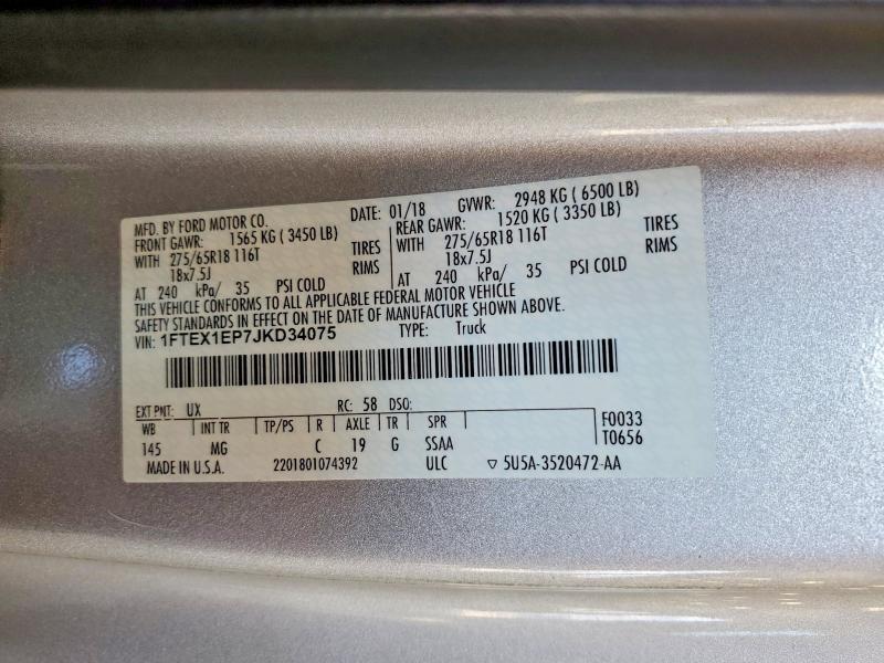 Продаж на аукціоні авто 2018 Ford F150, vin: 1FTEX1EP7JKD34075, номер лоту: 59311106