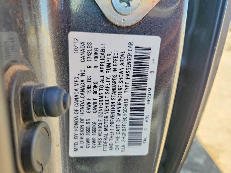 56814256 :رقم المزاد ، 2HGFB2F59CH606613 vin ، 2012 Honda Civic مزاد بيع