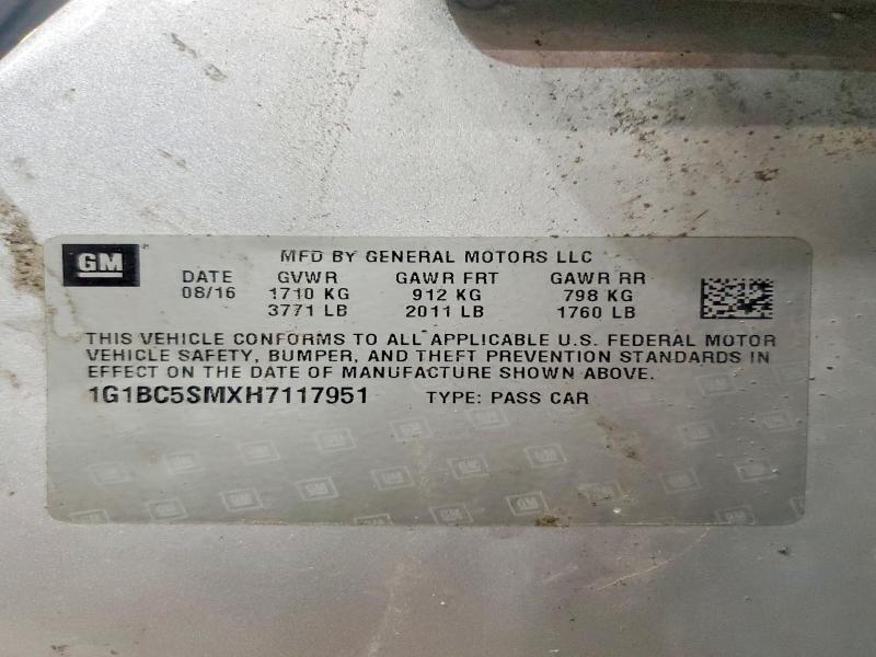 Продажа на аукционе авто 2017 Chevrolet Cruze, vin: 1G1BC5SMXH7117951, номер лота: 58785696