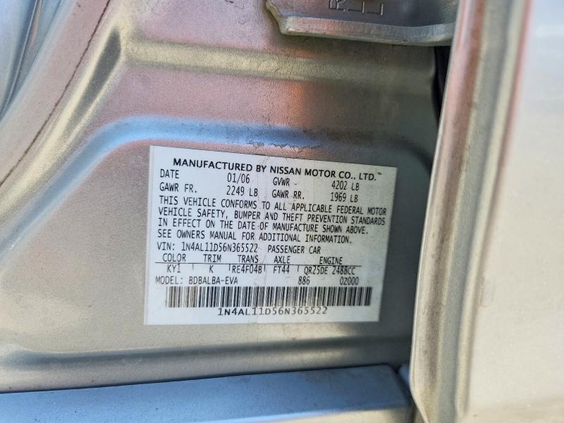 Продажа на аукционе авто 2006 Nissan Altima, vin: 1N4AL11D56N365522, номер лота: 56436826