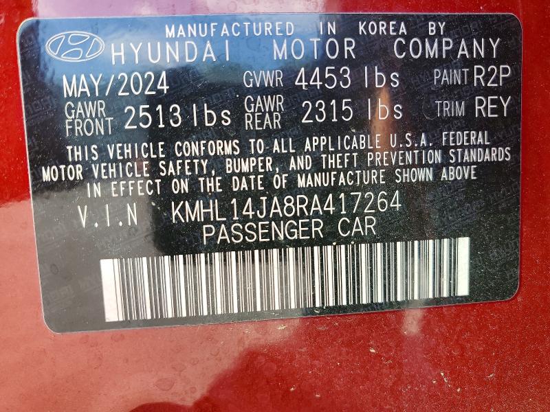 Продаж на аукціоні авто 2024 Hyundai Sonata, vin: KMHL14JA8RA417264, номер лоту: 57047806