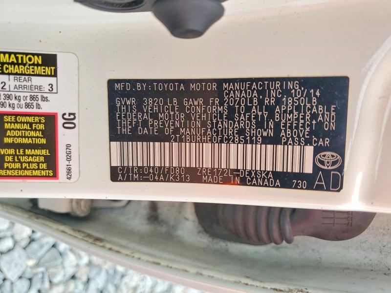 2015 Toyota Corolla მანქანა იყიდება აუქციონზე, vin: 2T1BURHE0FC285119, აუქციონის ნომერი: 56644546