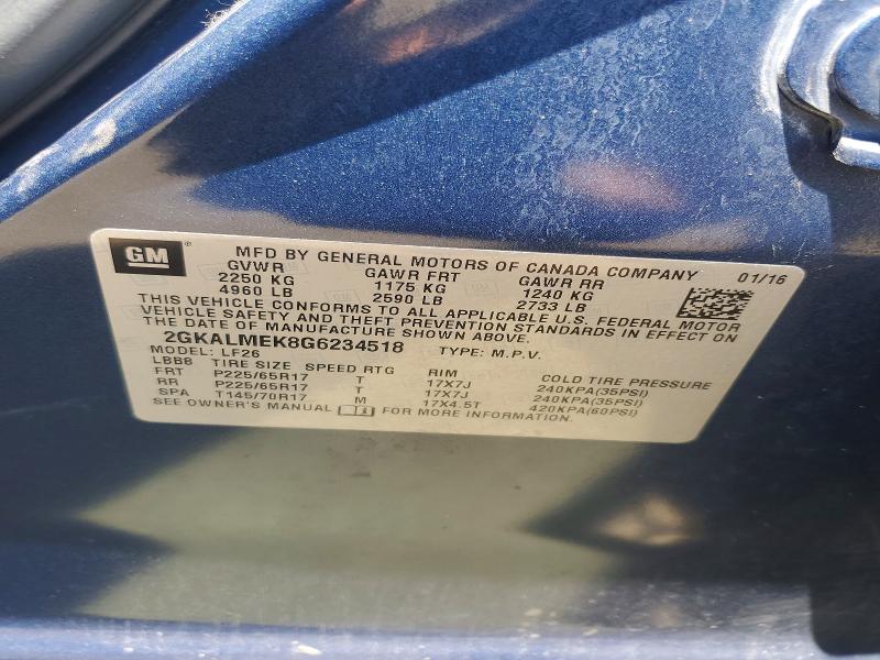 58576366 :رقم المزاد ، 2GKALMEK8G6234518 vin ، 2016 Gmc Terrain مزاد بيع