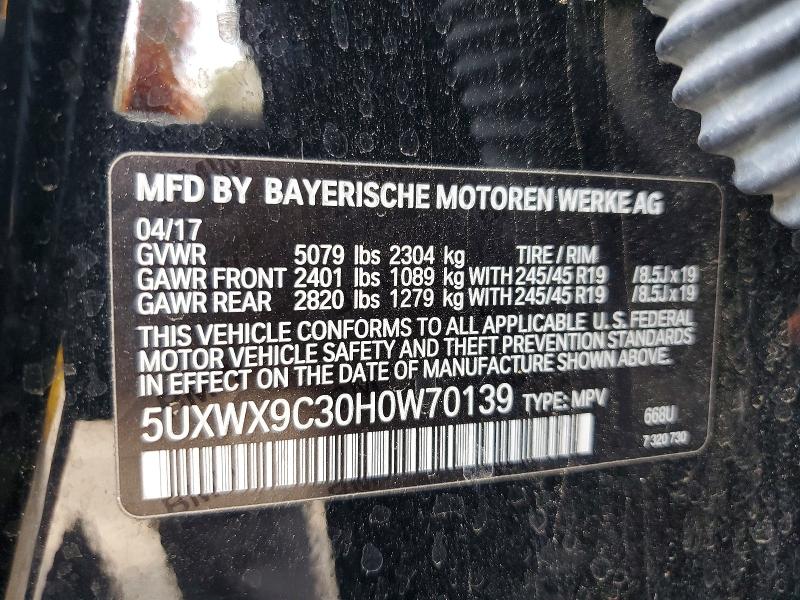 2017 Bmw X3 მანქანა იყიდება აუქციონზე, vin: 5UXWX9C30H0W70139, აუქციონის ნომერი: 85989415