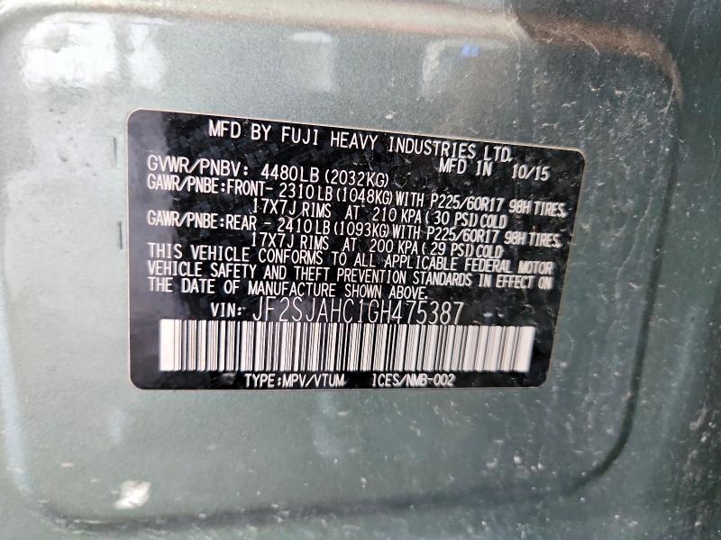 Продажа на аукционе авто 2016 Subaru Forester, vin: JF2SJAHC1GH475387, номер лота: 56572066