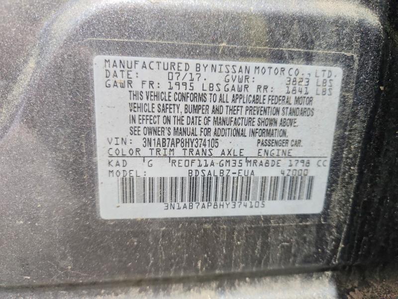 Aukcja sprzedaży 2017 Nissan Sentra, vin: 3N1AB7AP8HY374105, numer aukcji: 57389356