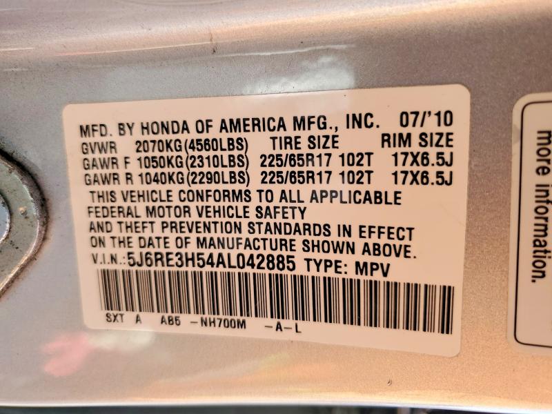 Продаж на аукціоні авто 2010 Honda Cr-v, vin: 5J6RE3H54AL042885, номер лоту: 57218846