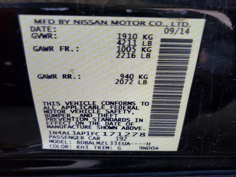 Aukcja sprzedaży 2015 Nissan Altima, vin: 1N4AL3AP1FC171278, numer aukcji: 59112316