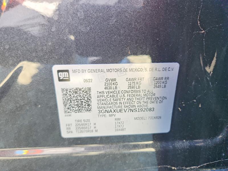 Продажа на аукционе авто 2022 Chevrolet Equinox, vin: 3GNAXUEV7NS192083, номер лота: 56522476