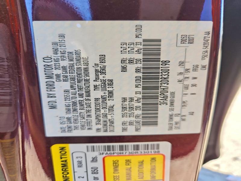 2013 Ford Fusion მანქანა იყიდება აუქციონზე, vin: 3FA6P0H73DR330198, აუქციონის ნომერი: 55172376