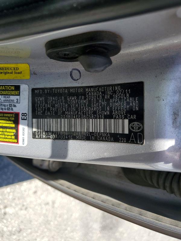 Aukcja sprzedaży 2011 Toyota Corolla, vin: 2T1BU4EE0BC587916, numer aukcji: 56974926