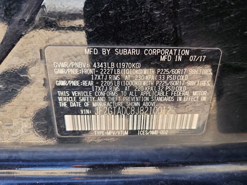 Продаж на аукціоні авто 2018 Subaru Crosstrek, vin: JF2GTADC8J8210012, номер лоту: 58576766