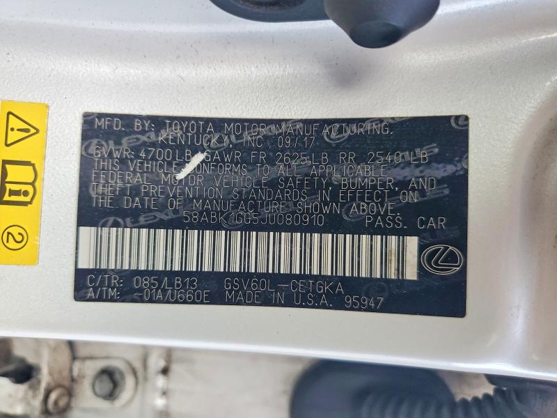 Aukcja sprzedaży 2018 Lexus Es, vin: 58ABK1GG5JU080910, numer aukcji: 55454016