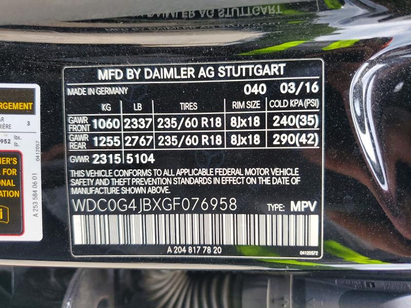 Aukcja sprzedaży 2016 Mercedes-benz Glc, vin: WDC0G4JBXGF076958, numer aukcji: 58094886