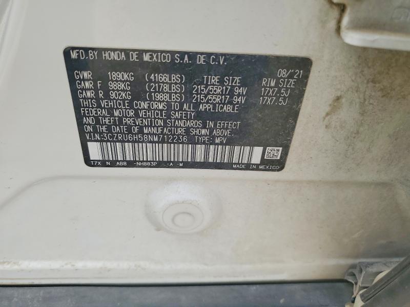 Aukcja sprzedaży 2022 Honda Hr-v, vin: 3CZRU6H58NM712236, numer aukcji: 58213866