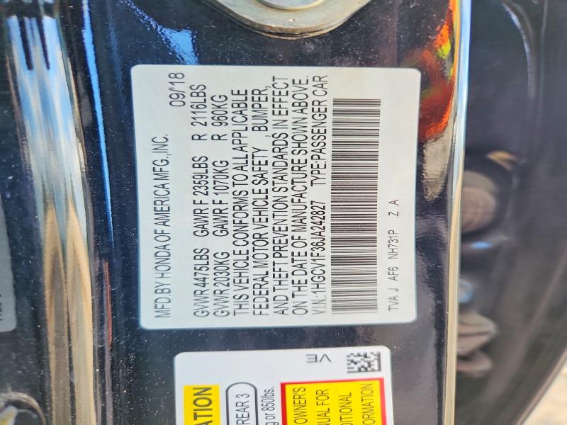 Aukcja sprzedaży 2018 Honda Accord, vin: 1HGCV1F36JA242827, numer aukcji: 57269726