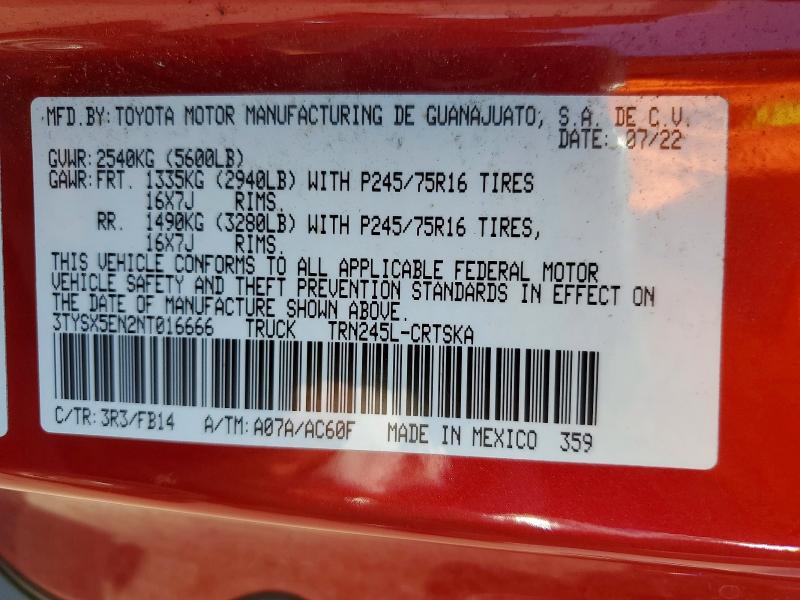 Aukcja sprzedaży 2022 Toyota Tacoma, vin: 3TYSX5EN2NT016666, numer aukcji: 55430156