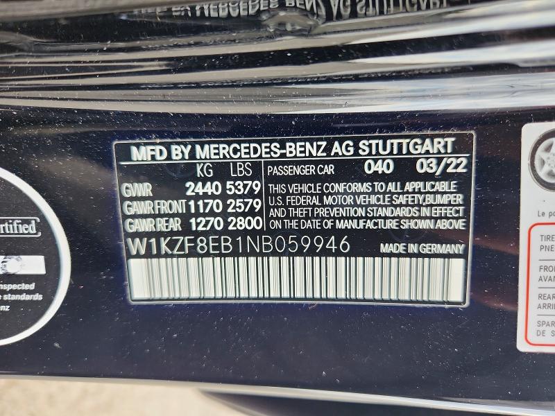2022 Mercedes-benz E მანქანა იყიდება აუქციონზე, vin: W1KZF8EB1NB059946, აუქციონის ნომერი: 57824246
