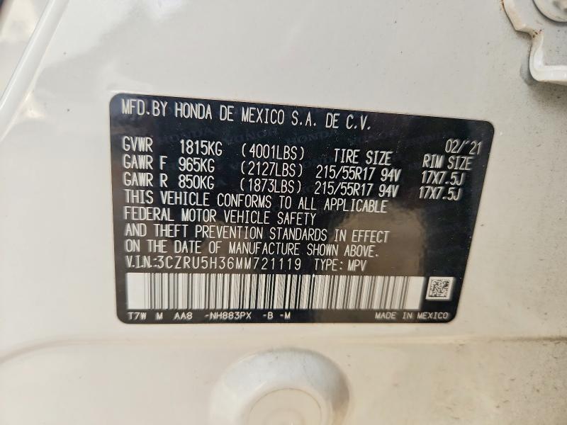 57511756 :رقم المزاد ، 3CZRU5H36MM721119 vin ، 2021 Honda Hr-v مزاد بيع