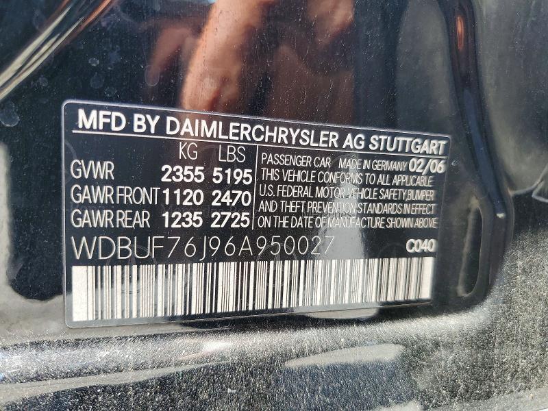2006 Mercedes-benz E მანქანა იყიდება აუქციონზე, vin: WDBUF76J96A950027, აუქციონის ნომერი: 55760476