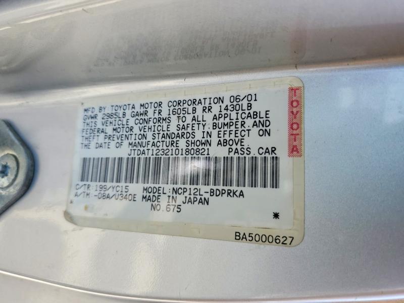 2001 Toyota Echo მანქანა იყიდება აუქციონზე, vin: JTDAT123210180821, აუქციონის ნომერი: 55641336
