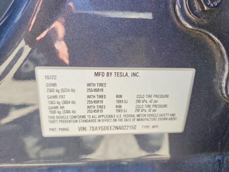 57812846 :رقم المزاد ، 7SAYGDEE2NA022150 vin ، 2022 Tesla Model Y مزاد بيع