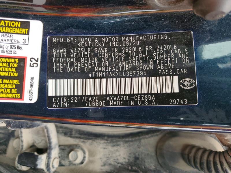 Продажа на аукционе авто 2020 Toyota Camry, vin: 4T1M11AK7LU397395, номер лота: 58948566
