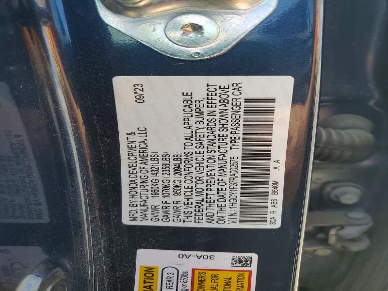 Aukcja sprzedaży 2024 Honda Accord, vin: 1HGCY1F37RA002575, numer aukcji: 55749356