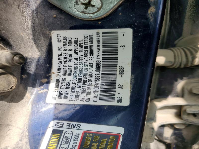 58832896 :رقم المزاد ، 1HGFA15827L066989 vin ، 2007 Honda Civic مزاد بيع