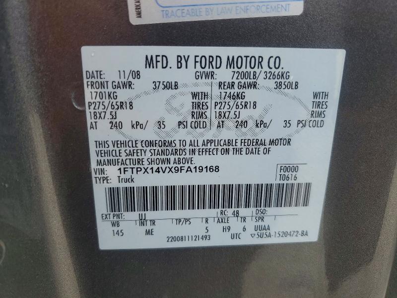 56269036 :رقم المزاد ، 1FTPX14VX9FA19168 vin ، 2009 Ford F150 مزاد بيع