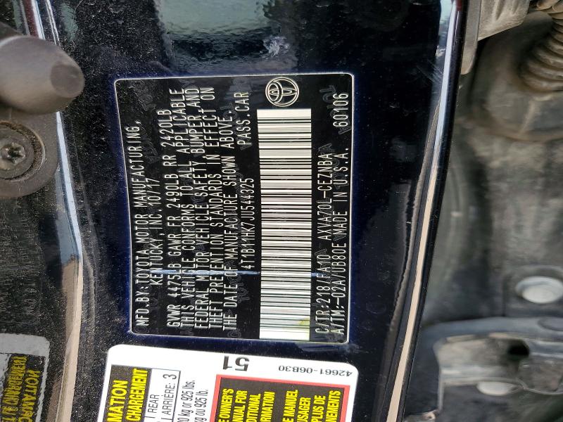 Продажа на аукционе авто 2018 Toyota Camry, vin: 4T1B11HK7JU544325, номер лота: 58550046